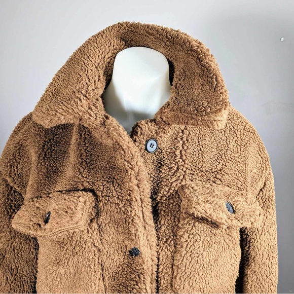 NWT Lucky Brand Women's Faux Fur Mid-Length Trucker Coat - M / Pecan - Picture 5 of 8